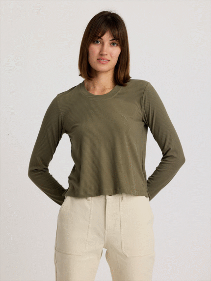 Women's Ribbed Bamboo Long Sleeve - Smokey Olive