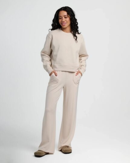 Women's Bamboo Lightweight Fleece Wide Leg Pant - Stone