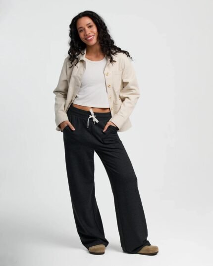 Women's Bamboo Lightweight Fleece Wide Leg Pant - Heather Black